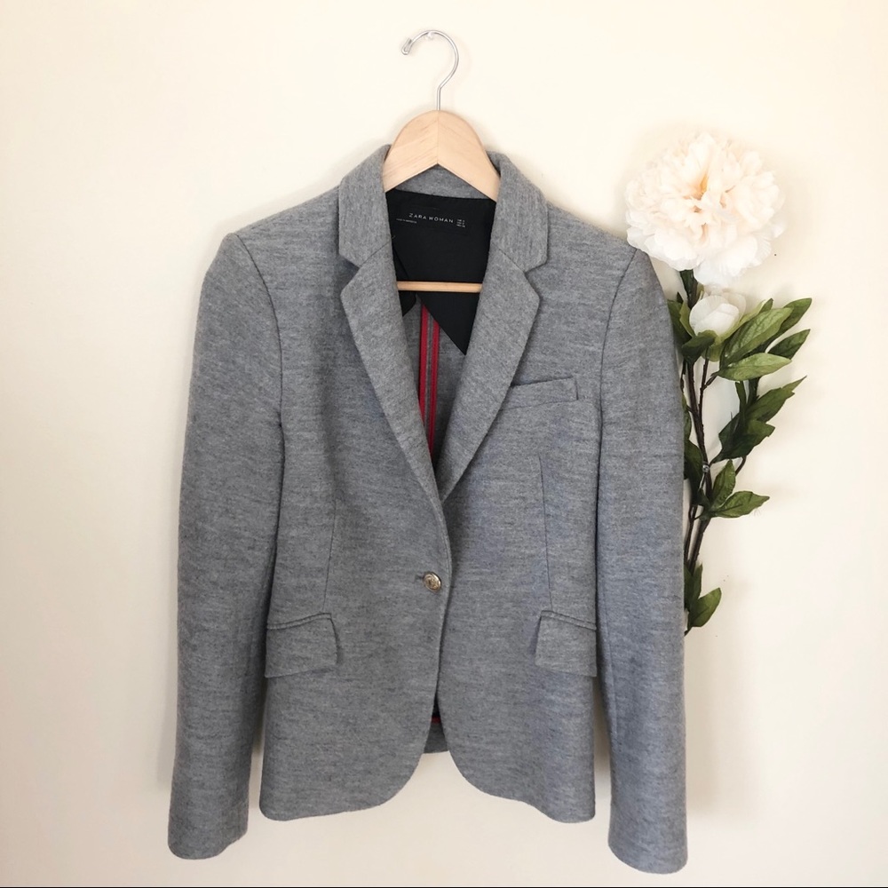 Zara | Heathered Gray Gold Button Blazer